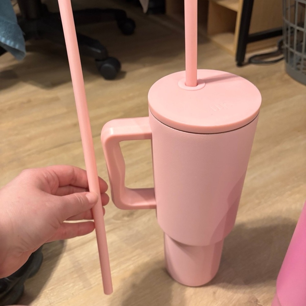 Pink Tumbler with Straw